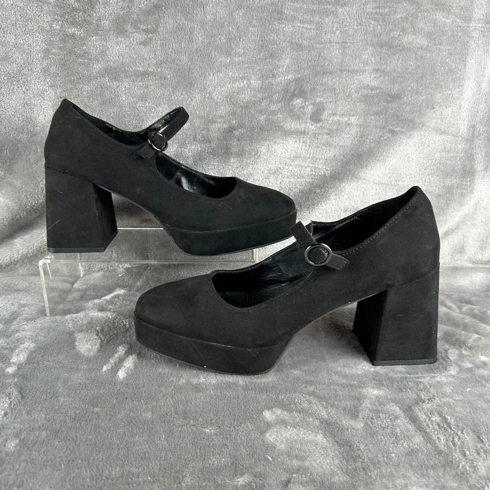 Limelight Geri Black Faux Suede‎ Platform Mary Jane Block Heels Womens 8M 106176